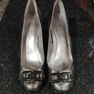 Anne Klein Silver Heels with Decorative Buckle